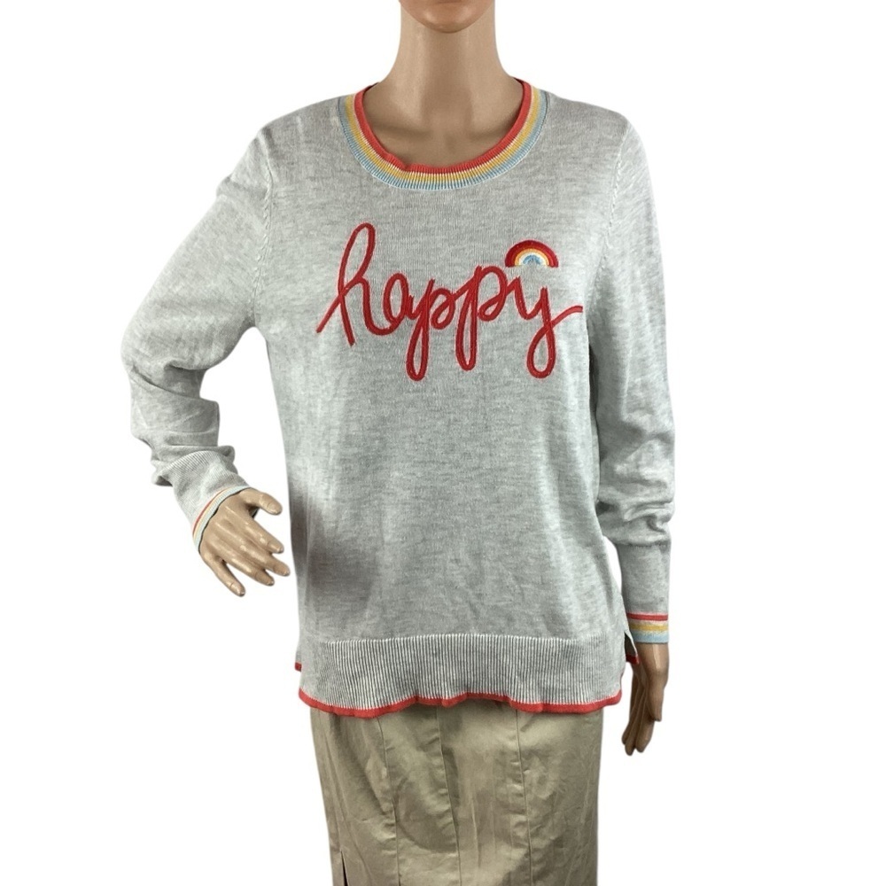 Time and Tru Happy Rainbow Pullover Sweater Gray Size L